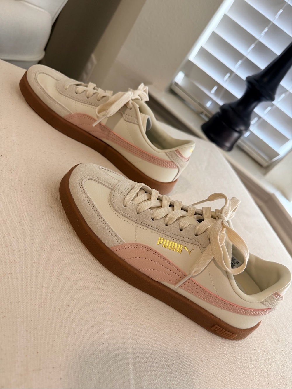 Puma Court Cream and Pale Pink Low-Top Sneakers